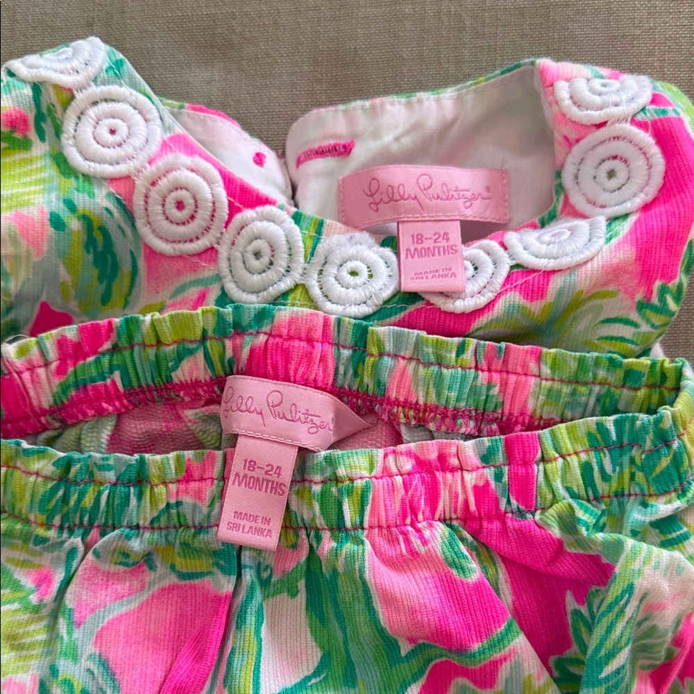 Lilly Pulitzer Pink Green Floral Two-Piece Set 18-24Months - Picture 2 of 6